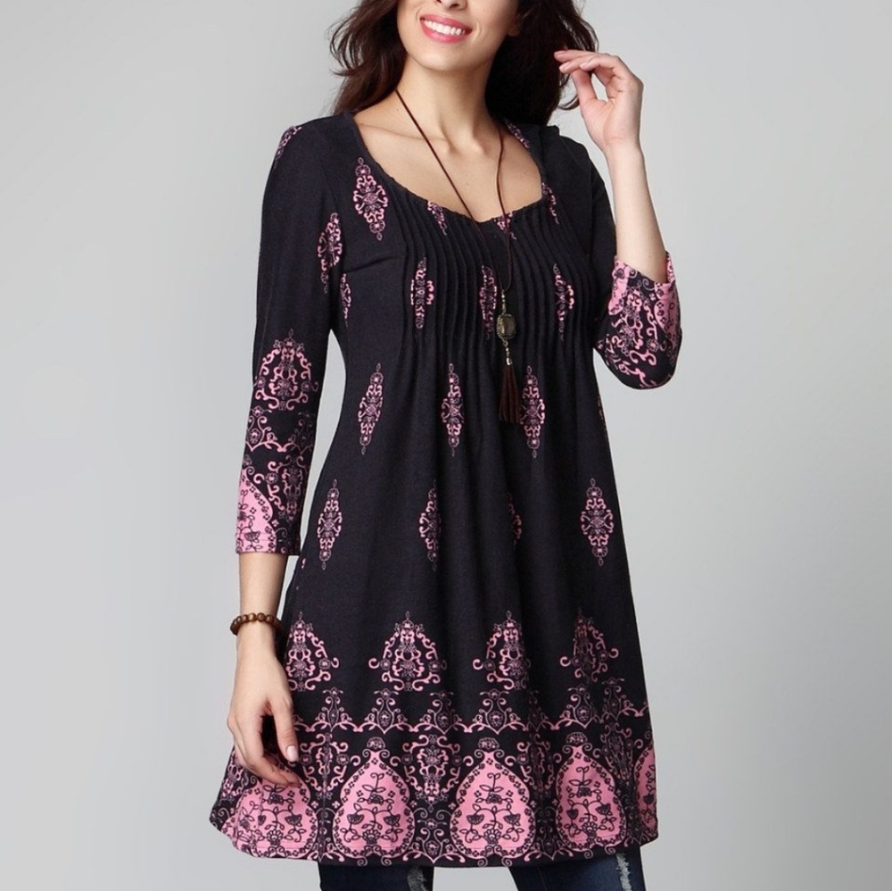 Charcoal & pink Pin-tuck tunic